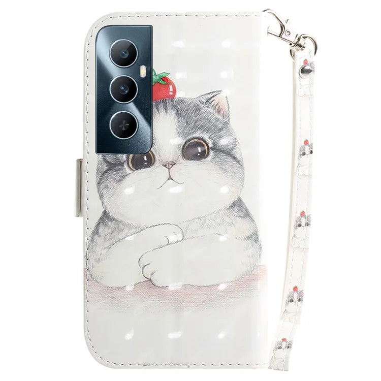 For Realme C65 4G Case with Hand Strap Pattern Printing Phone Leather Cover