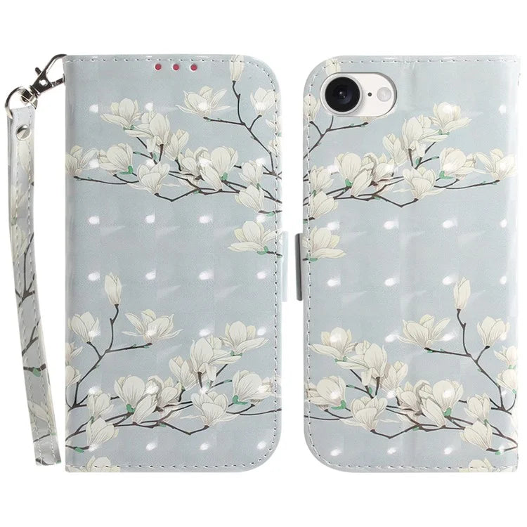 For iPhone SE (2024) Case PU Leather Stand Card Holder Phone Cover 3D Creative Pattern