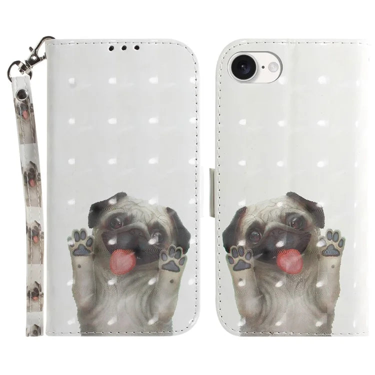 For iPhone SE (2024) Case PU Leather Stand Card Holder Phone Cover 3D Creative Pattern