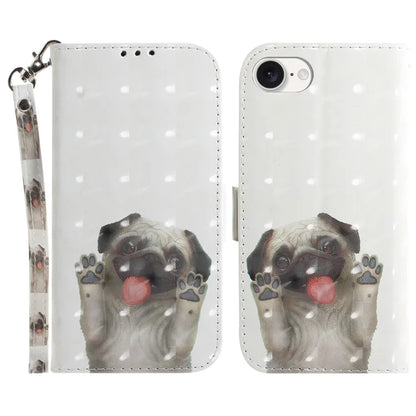 For iPhone SE (2024) Case PU Leather Stand Card Holder Phone Cover 3D Creative Pattern