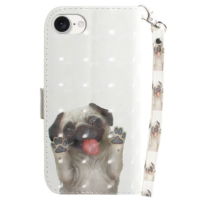 For iPhone SE (2024) Case PU Leather Stand Card Holder Phone Cover 3D Creative Pattern