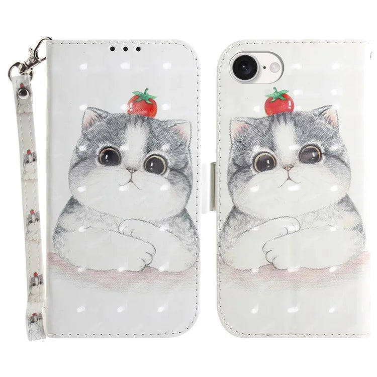For iPhone SE (2024) Case PU Leather Stand Card Holder Phone Cover 3D Creative Pattern