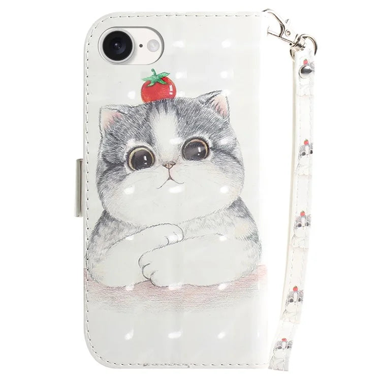For iPhone SE (2024) Case PU Leather Stand Card Holder Phone Cover 3D Creative Pattern