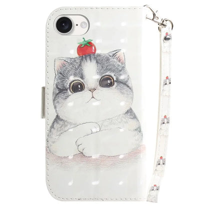 For iPhone SE (2024) Case PU Leather Stand Card Holder Phone Cover 3D Creative Pattern