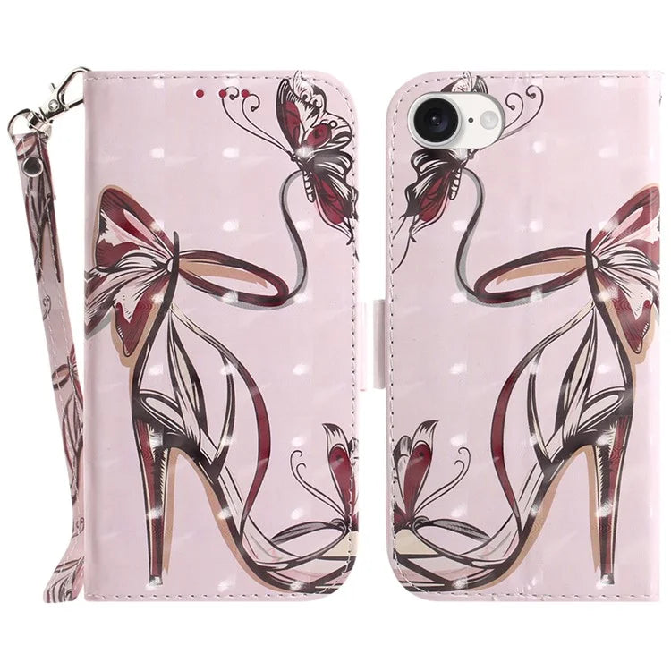 For iPhone SE (2024) Case PU Leather Stand Card Holder Phone Cover 3D Creative Pattern