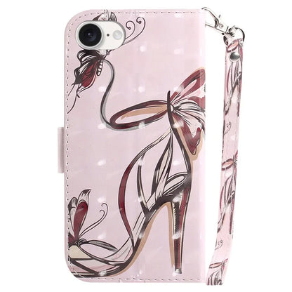 For iPhone SE (2024) Case PU Leather Stand Card Holder Phone Cover 3D Creative Pattern
