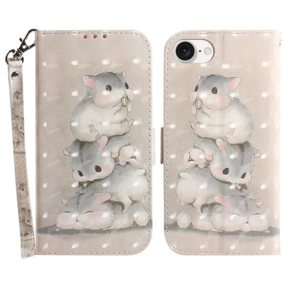 For iPhone SE (2024) Case PU Leather Stand Card Holder Phone Cover 3D Creative Pattern