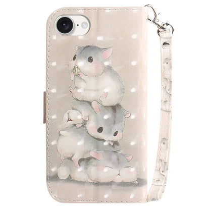 For iPhone SE (2024) Case PU Leather Stand Card Holder Phone Cover 3D Creative Pattern