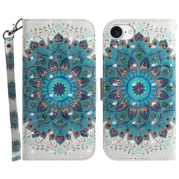 For iPhone SE (2024) Case PU Leather Stand Card Holder Phone Cover 3D Creative Pattern
