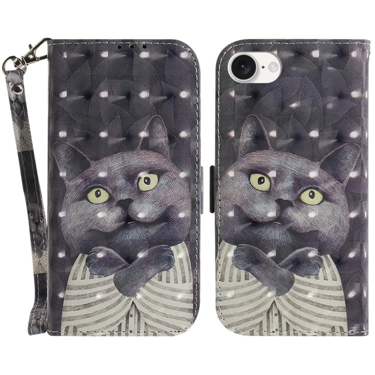 For iPhone SE (2024) Case PU Leather Stand Card Holder Phone Cover 3D Creative Pattern