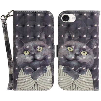 For iPhone SE (2024) Case PU Leather Stand Card Holder Phone Cover 3D Creative Pattern