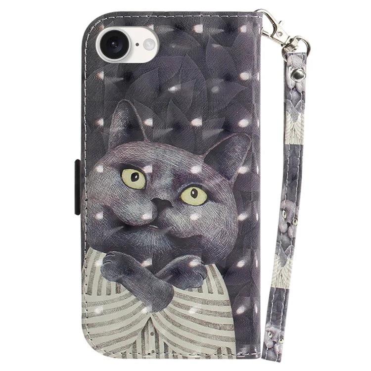 For iPhone SE (2024) Case PU Leather Stand Card Holder Phone Cover 3D Creative Pattern