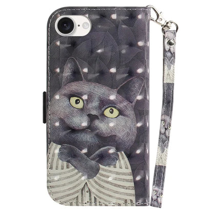 For iPhone SE (2024) Case PU Leather Stand Card Holder Phone Cover 3D Creative Pattern