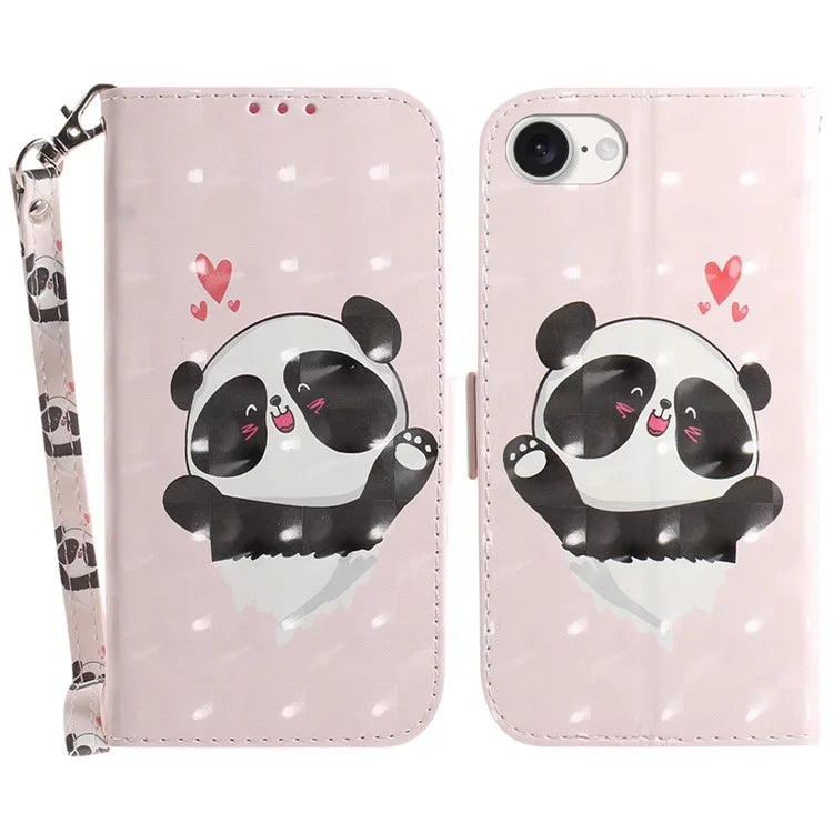 For iPhone SE (2024) Case PU Leather Stand Card Holder Phone Cover 3D Creative Pattern