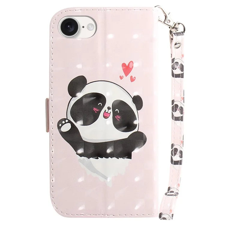 For iPhone SE (2024) Case PU Leather Stand Card Holder Phone Cover 3D Creative Pattern