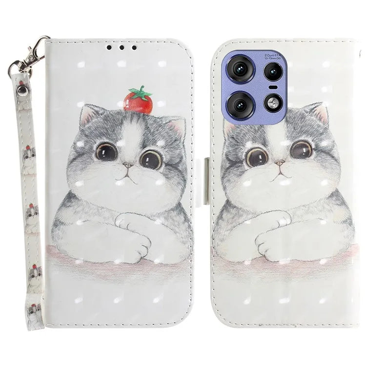 For Motorola Edge 50 Pro 5G Case Pattern Printing Leather Wallet Phone Cover with Strap