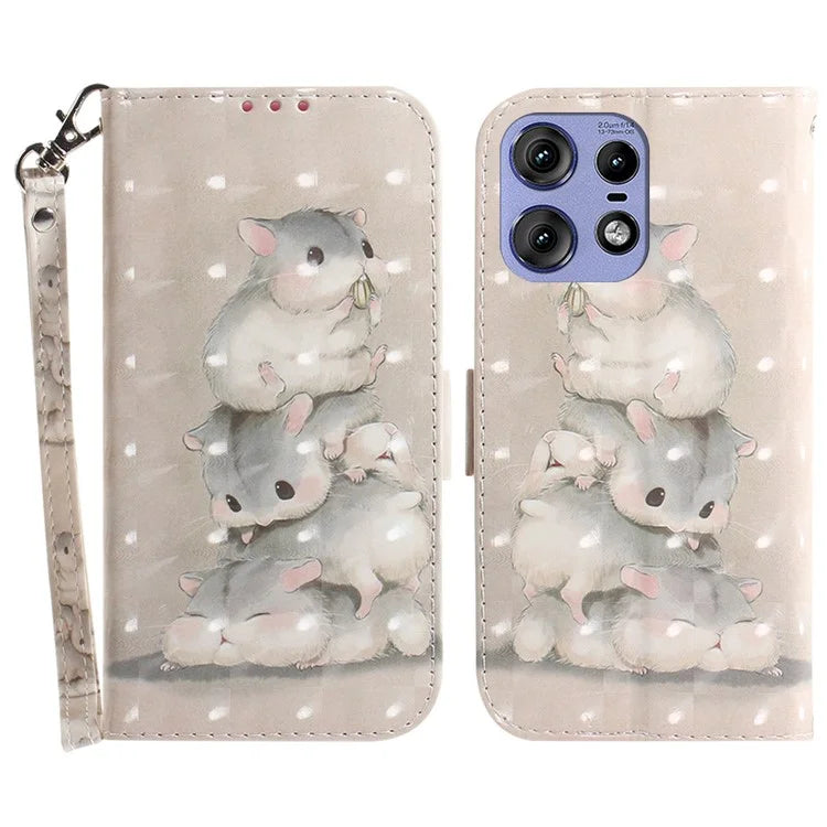 For Motorola Edge 50 Pro 5G Case Pattern Printing Leather Wallet Phone Cover with Strap