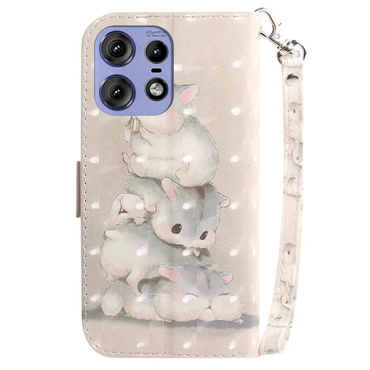 For Motorola Edge 50 Pro 5G Case Pattern Printing Leather Wallet Phone Cover with Strap
