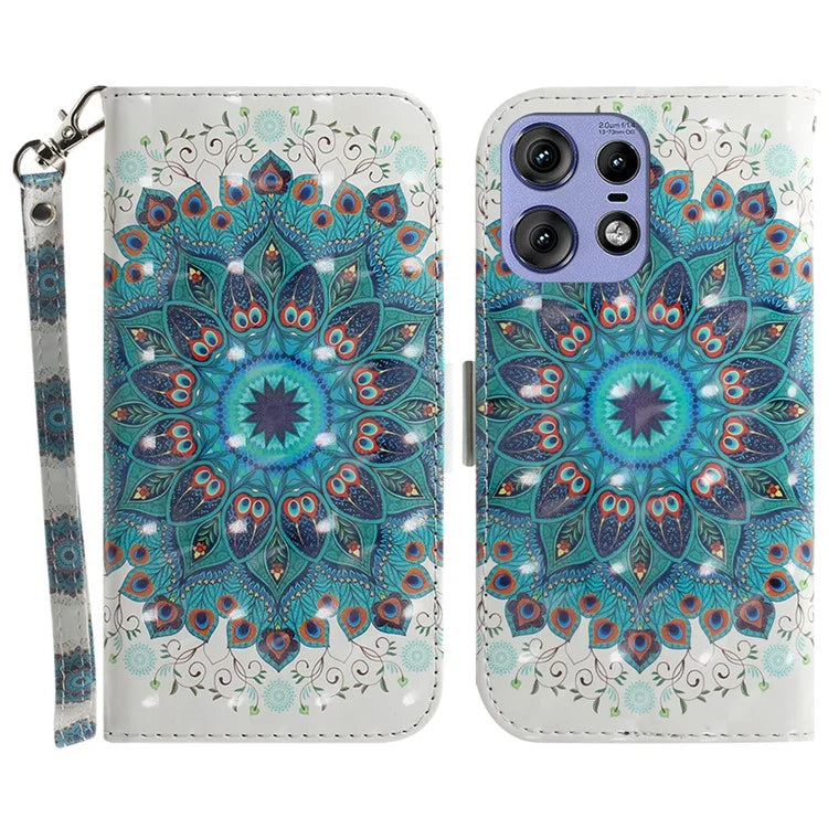 For Motorola Edge 50 Pro 5G Case Pattern Printing Leather Wallet Phone Cover with Strap