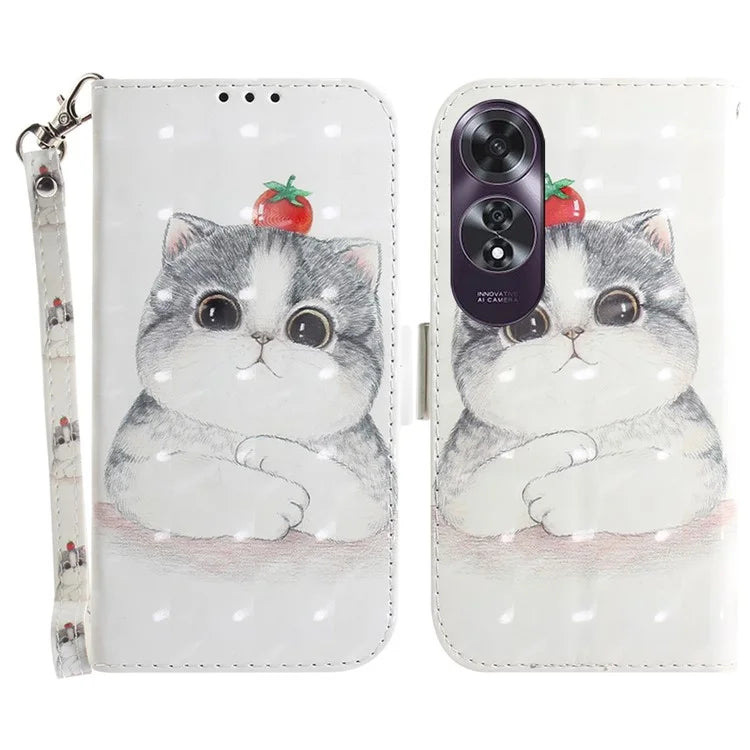 For Oppo A60 4G Case Pattern Printing Leather Wallet Phone Shell with Strap