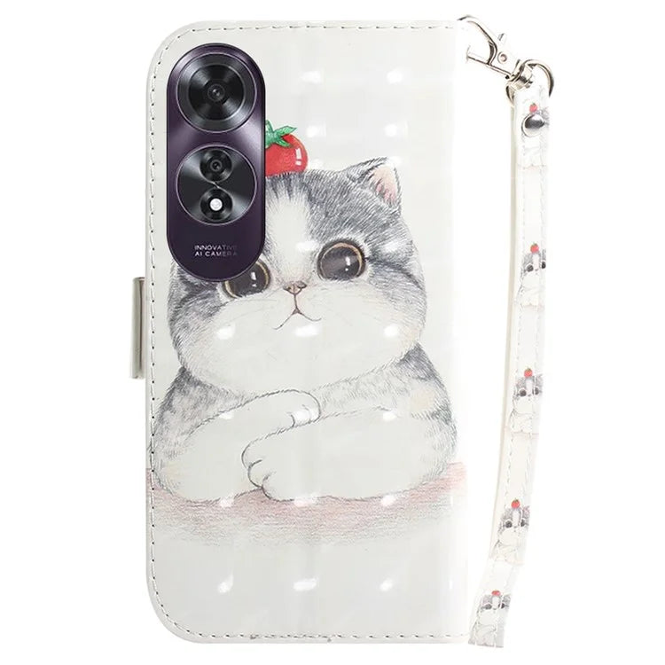 For Oppo A60 4G Case Pattern Printing Leather Wallet Phone Shell with Strap