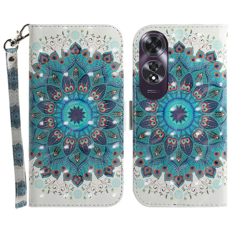 For Oppo A60 4G Case Pattern Printing Leather Wallet Phone Shell with Strap