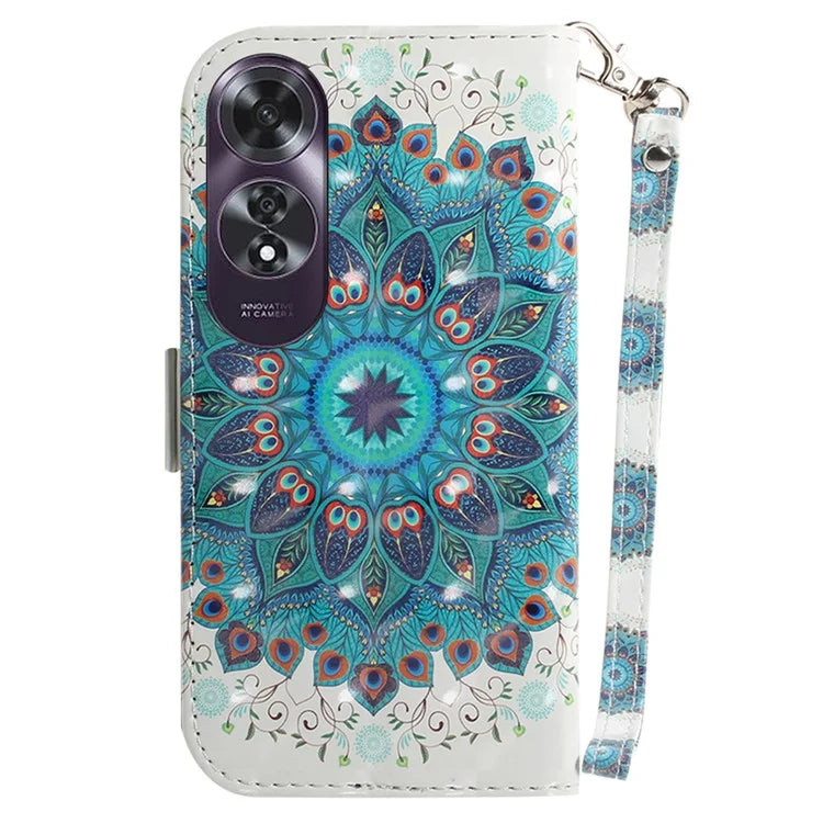 For Oppo A60 4G Case Pattern Printing Leather Wallet Phone Shell with Strap