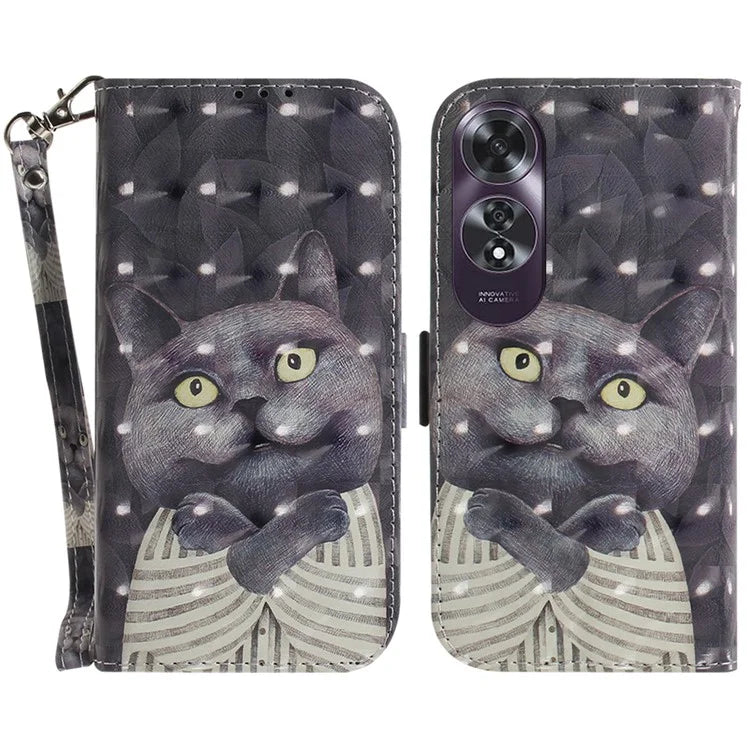 For Oppo A60 4G Case Pattern Printing Leather Wallet Phone Shell with Strap