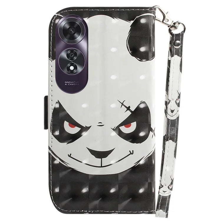 For Oppo A60 4G Case Pattern Printing Leather Wallet Phone Shell with Strap