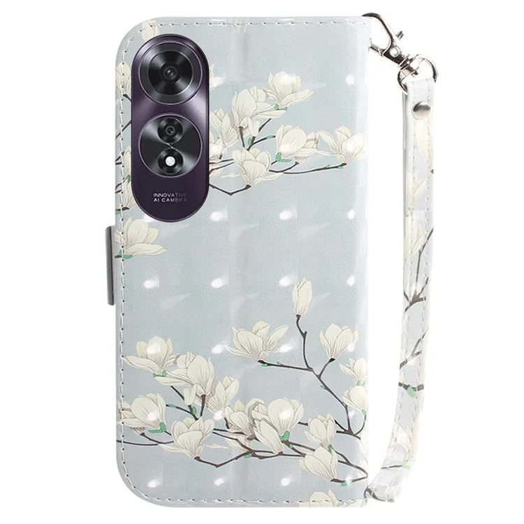 For Oppo A60 4G Case Pattern Printing Leather Wallet Phone Shell with Strap
