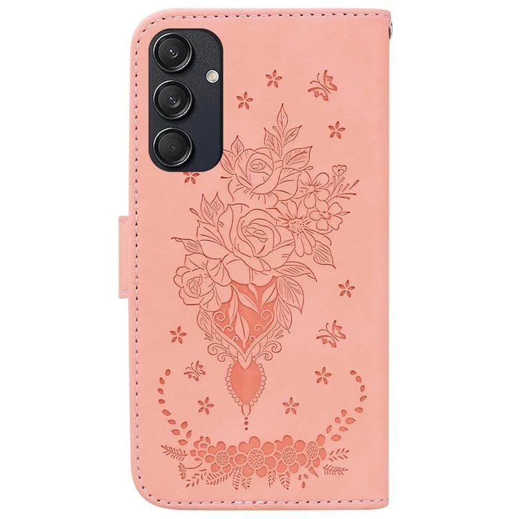 For Samsung Galaxy M55 5G / C55 5G / F55 5G Phone Case Flower Imprint PU Leather Flip Wallet Cover