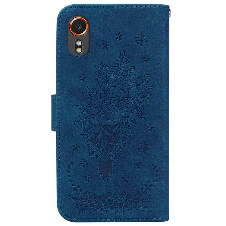 For Samsung Galaxy Xcover7 Case PU Leather Butterfly Flower Pattern Flip Wallet Phone Cover