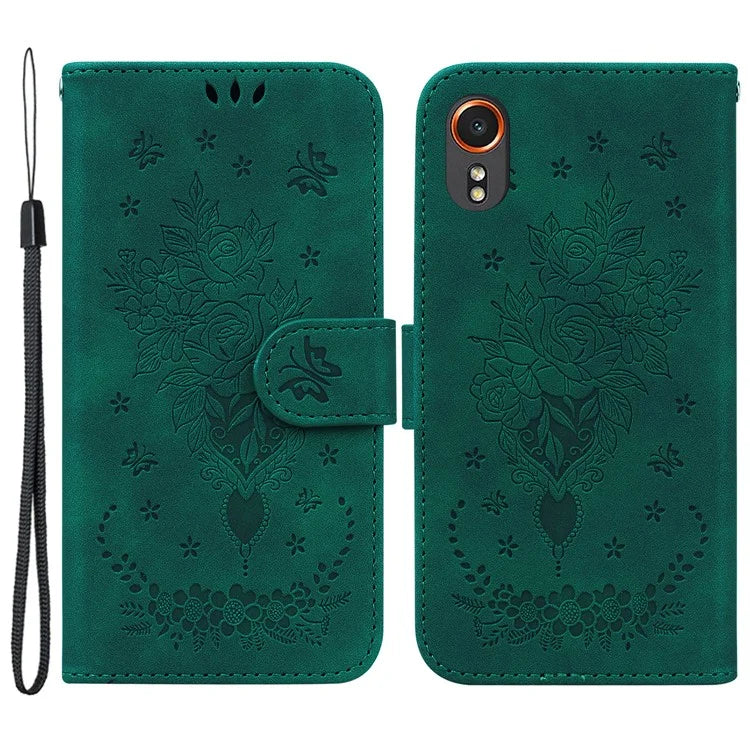 For Samsung Galaxy Xcover7 Case PU Leather Butterfly Flower Pattern Flip Wallet Phone Cover