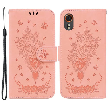 For Samsung Galaxy Xcover7 Case PU Leather Butterfly Flower Pattern Flip Wallet Phone Cover