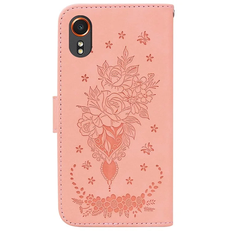 For Samsung Galaxy Xcover7 Case PU Leather Butterfly Flower Pattern Flip Wallet Phone Cover