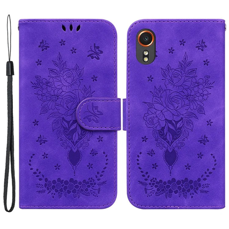 For Samsung Galaxy Xcover7 Case PU Leather Butterfly Flower Pattern Flip Wallet Phone Cover