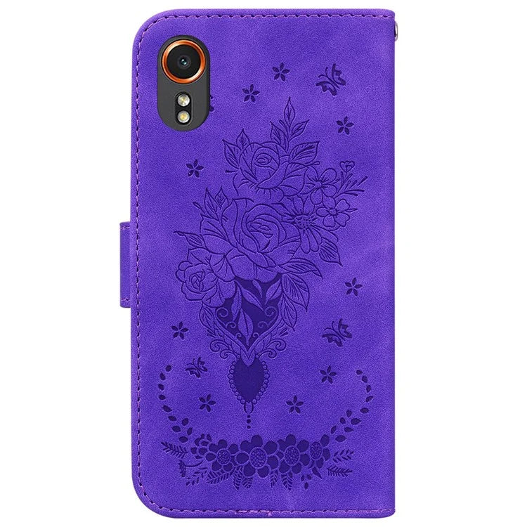 For Samsung Galaxy Xcover7 Case PU Leather Butterfly Flower Pattern Flip Wallet Phone Cover