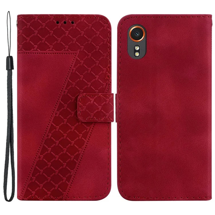 For Samsung Galaxy Xcover7 Wallet Case 7-Shape Imprinted Leather Phone Cover