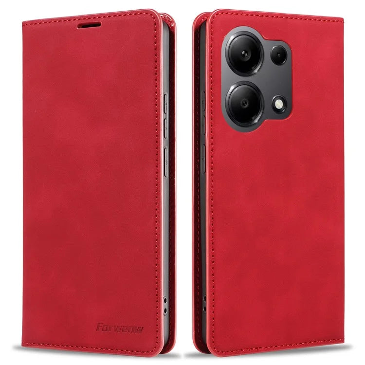FORWENW For Xiaomi Redmi Note 13 Pro 4G / Poco M6 Pro 4G Case Rubberized Edge PU Leather Phone Cover
