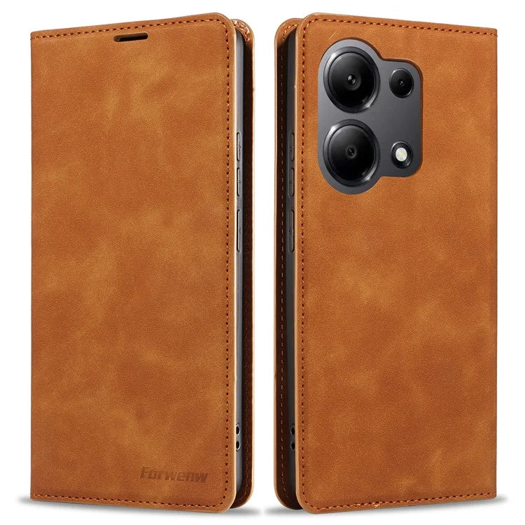 FORWENW For Xiaomi Redmi Note 13 Pro 4G / Poco M6 Pro 4G Case Rubberized Edge PU Leather Phone Cover