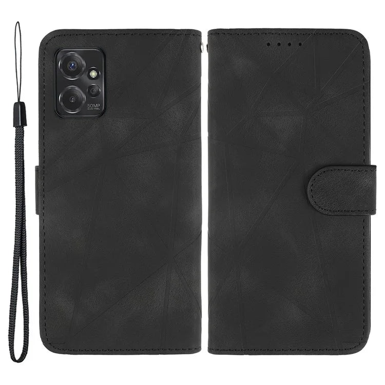 For Motorola Moto G 5G (2023) Phone Case Skin-Touch Lines Imprint Leather Flip Cover with Strap