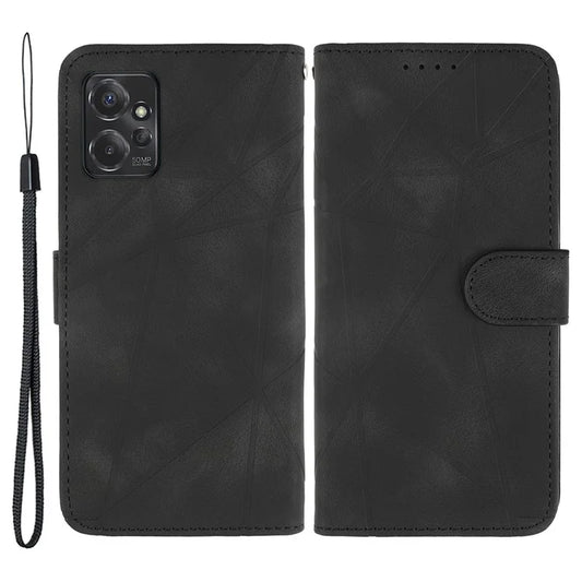 For Motorola Moto G 5G (2023) Phone Case Skin-Touch Lines Imprint Leather Flip Cover with Strap