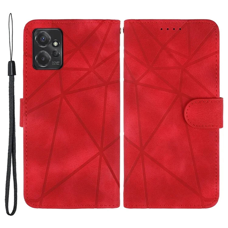 For Motorola Moto G 5G (2023) Phone Case Skin-Touch Lines Imprint Leather Flip Cover with Strap
