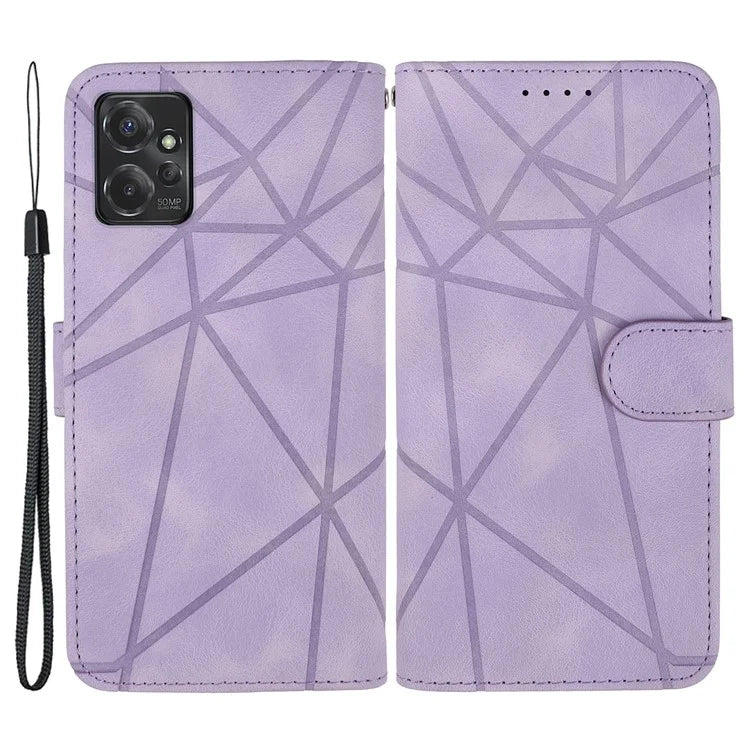 For Motorola Moto G 5G (2023) Phone Case Skin-Touch Lines Imprint Leather Flip Cover with Strap