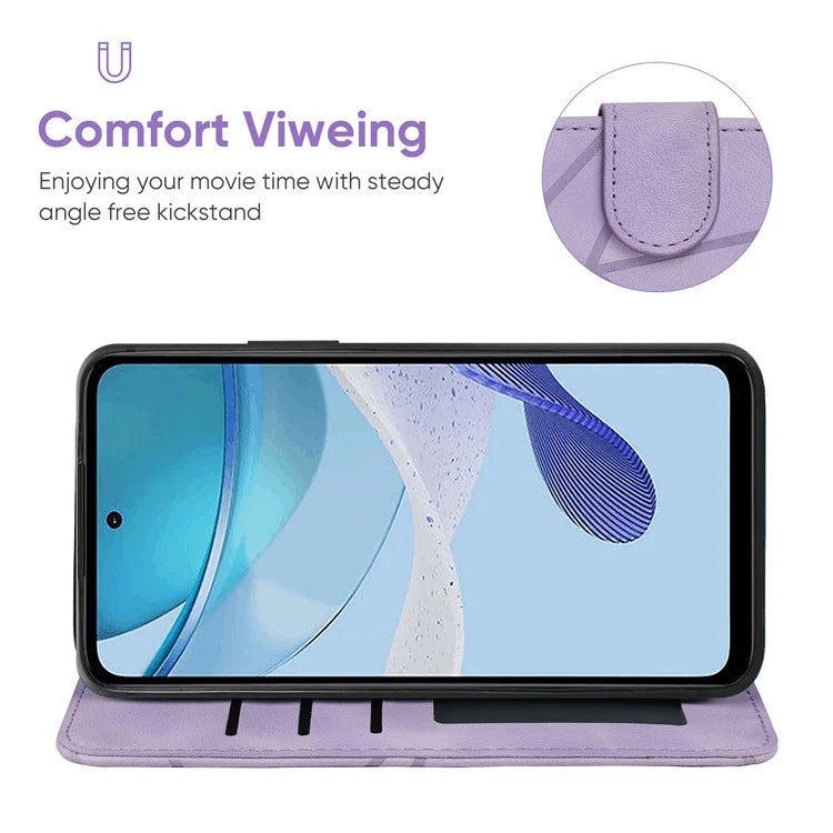 For Motorola Moto G 5G (2023) Phone Case Skin-Touch Lines Imprint Leather Flip Cover with Strap
