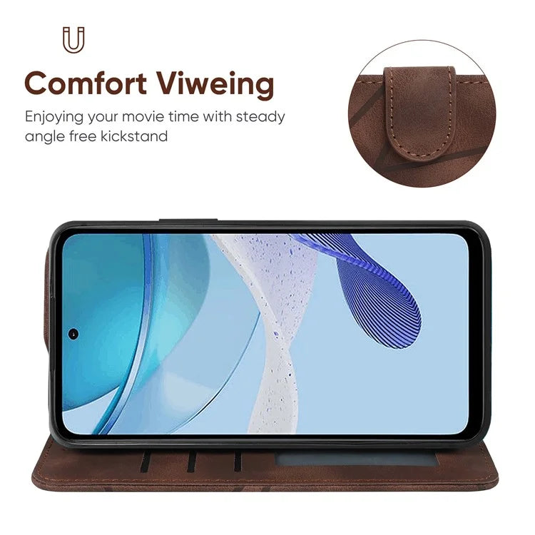 For Motorola Moto G 5G (2023) Phone Case Skin-Touch Lines Imprint Leather Flip Cover with Strap