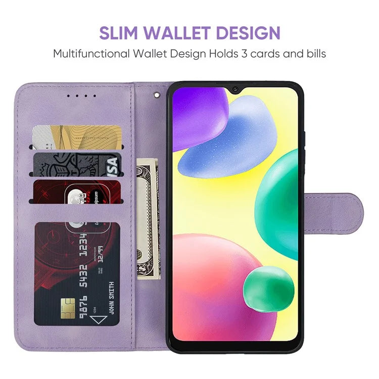 For Xiaomi Redmi 9C / 9C NFC / 10A Case Wallet Line Pattern Skin-Friendly Leather Cover