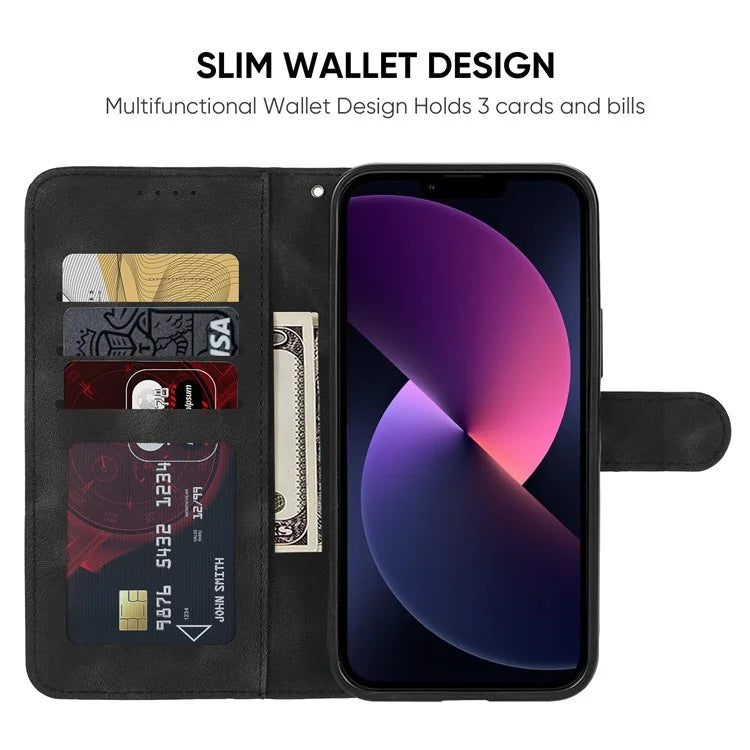 For iPhone 13 / 14 Case Lines Imprint PU Leather Wallet Phone Cover with Hand Strap