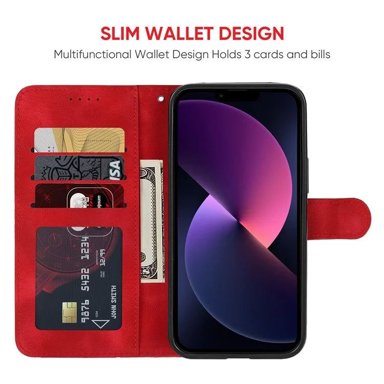For iPhone 13 / 14 Case Lines Imprint PU Leather Wallet Phone Cover with Hand Strap