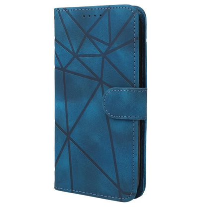 For iPhone 13 / 14 Case Lines Imprint PU Leather Wallet Phone Cover with Hand Strap